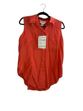 Daniel Caron Vintage Washable Silk Button-Up Sleeveless Shirt - Coral
